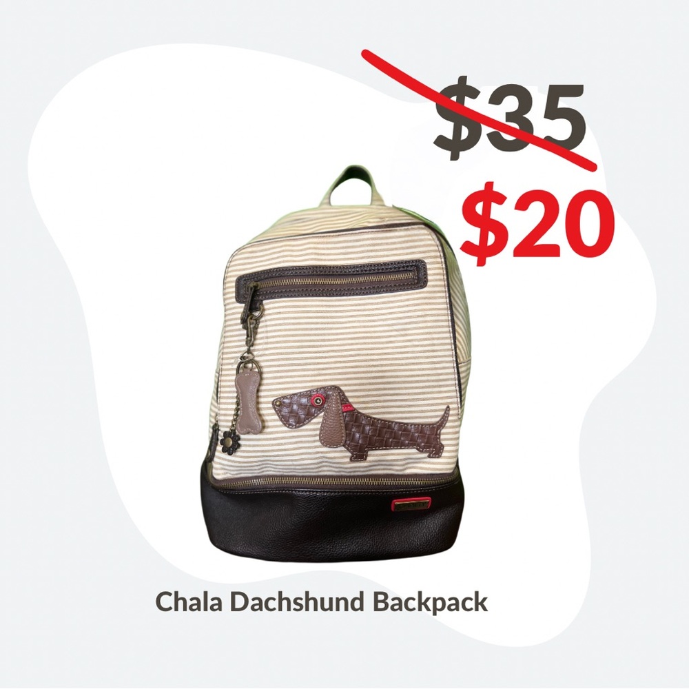 Chaka Brown Weiner Dog Stripe Backpack, Like New